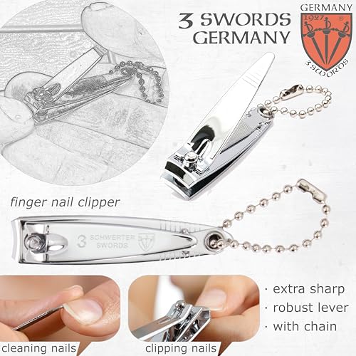 3 Swords Germany - Brand Quality 4 piece Manicure Pedicure Grooming kit Set for Professional Finger & Toe Nail Care Tweezers File Clipper Fashion Leather case in Gift Box, Made by 3 Swords (02570) Red