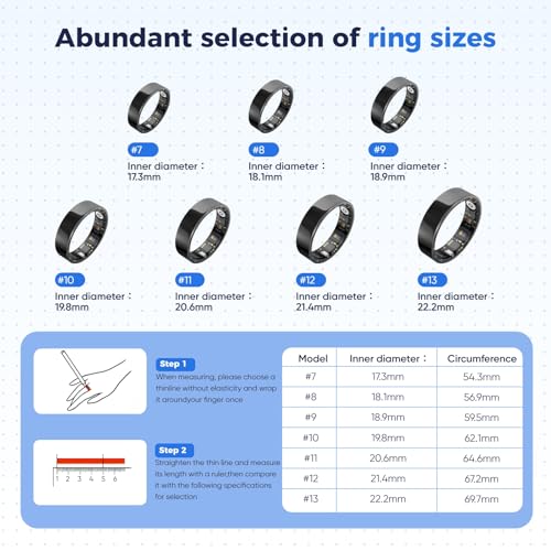 New Smart Ring Health Tracker for Women & Men, Sleep Exercise Health Monitoring, Daily Tracking, iOS/Android Compatible, IP68 Waterproof, No Subscription Required, 5‑Day Battery Life (Silver, 8) silver