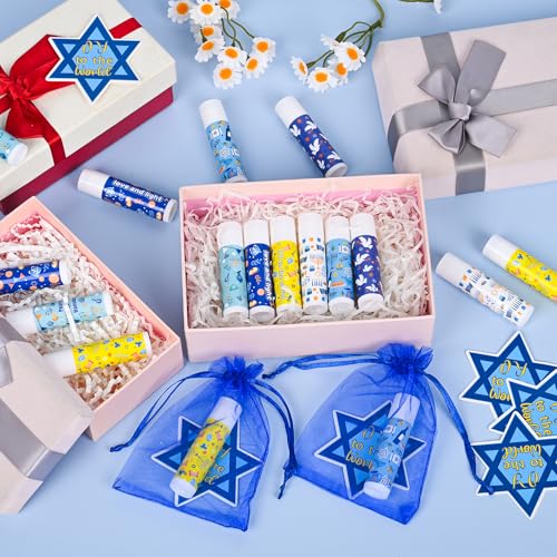 24 Pcs Hanukkah Gifts Include Lip Balm Thank You Tag Organza Bag for Women Birthday Hanukkah Gifts 24