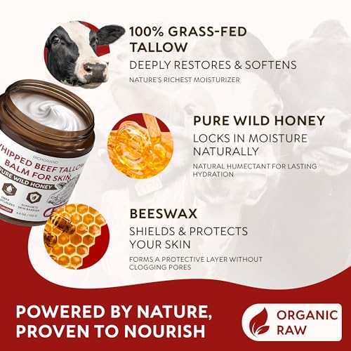 RICHGRAND Beef Tallow for Skin 2 Pack - Whipped Tallow and Honey Balm - Grass Fed Beef Tallow for Face, Daily Moisturizer & Body Butter - Natural Non Comedogenic Skincare (8.6 oz) 4.3 Ounce (Pack of 2) Unscented