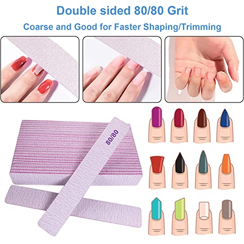 80/80 Grit Nail Files, Emery Boards Nail File for Acrylic and Gel Nails, Coarse Nail File Double Sided 80 Grits Emory Professional Filers Reusable Washable Manicure Square Gray 12 Pcs 80/80 Grit