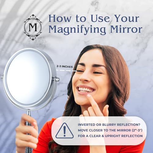 MIRRORVANA 15X / 1X Magnifying Makeup Mirror with Stand, 12" x 6" (Chrome)
