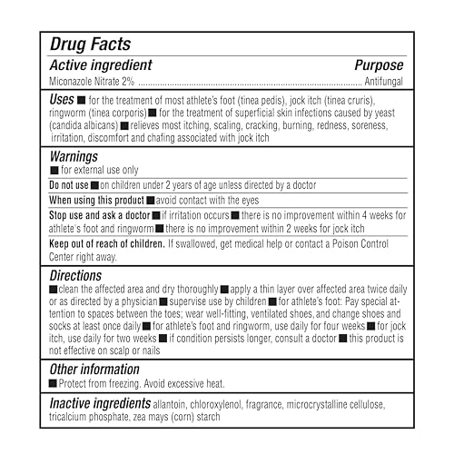 Antifungal Powder - 2% Miconazole Nitrate Treatment for Athlete’s Foot, Jock Itch & Ringworm, Talc-Free Moisture Control, Relieves Itching, Burning & Chafing - 2.5 oz Pack of 1