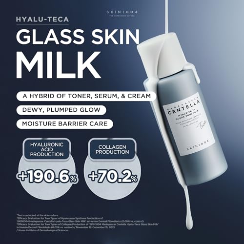 SKIN1004 Hyalu TECA Glass Skin Milk, Hydrating Face Moisturizer for a Dewy Glow, Milky Toner with Hyaluronic Acid for Deep Moisture, Peptides for Elasticity, Korean Skin Care, 7.10 fl.oz / 210ml