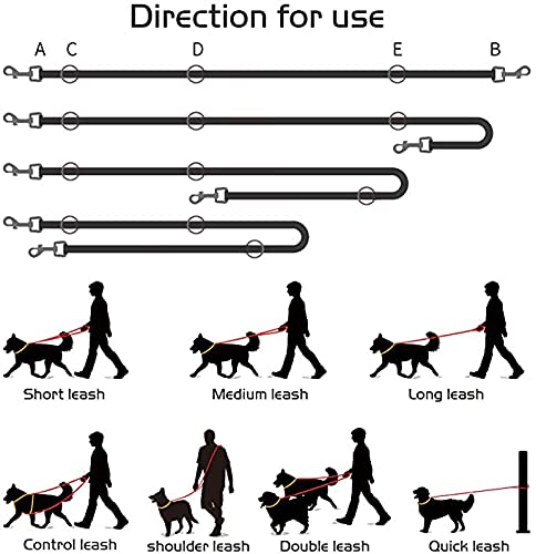 Multi-Function Hands Free Dog Rope Leash (7ft) - Strong Dog Training Leads, 1.4cm Thick Nylon Dog Lead [3 Adjustable Lengths] for Small Medium Large Dogs Service Walking Running Black 7ft x 1/2" - BeesActive Australia