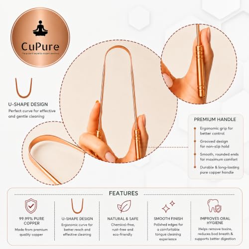 Pure Copper Tongue Scraper (Pack of 4) – 99.99% Pure Copper, Seamless One-Piece Design, Ayurvedic Oral Care Tool for Family & Daily Use Pack of 4