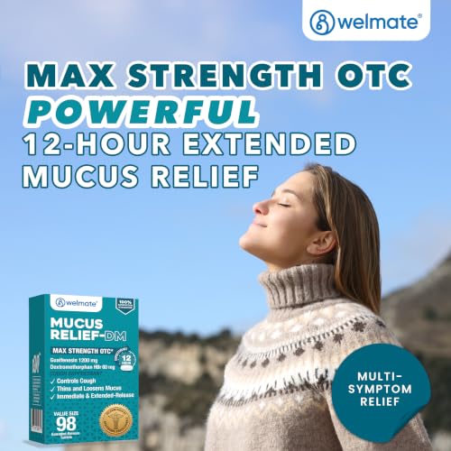 WELMATE Max Strength 12Hr Mucus Relief DM Cough Suppressant, 98 Tablets Mucus DM Relief - 1200 mg (98 ct)