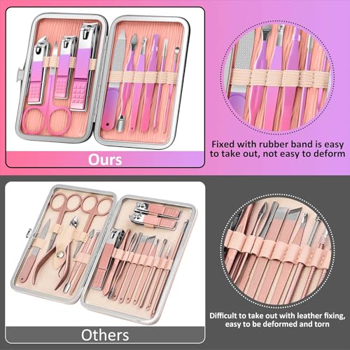 BLESWIN 10 in 1 Manicure Pedicure Kit, Manicure Kit for Women Professional, Mens Nail Grooming Kit, Manicure Tools Gift for Luxury Leather Travel Case for Family Friends (Pink & Purple) 5-Gradient Pink & Purple