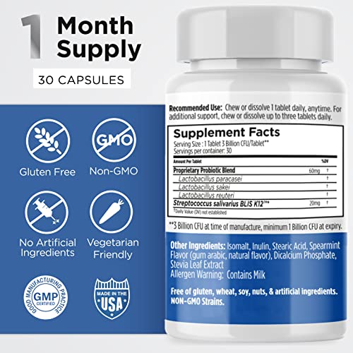 Oral Probiotics for Bad Breath & Dental Health - BLIS K12 30-Day Supply