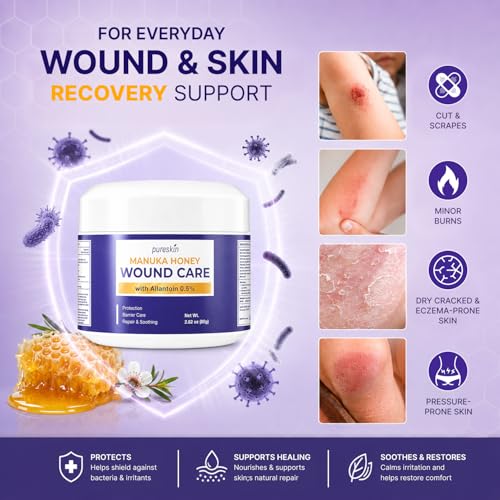 PURESKIN Manuka Honey Wound Care 2 Pack: Manuka Honey Wound Gel for Cuts, Scrapes & Burns with Allantoin 0.5% & Tallow - Natural-Inspired Moisturizing Formula - 2.82 oz Each 2.82 Ounce (Pack of 2)