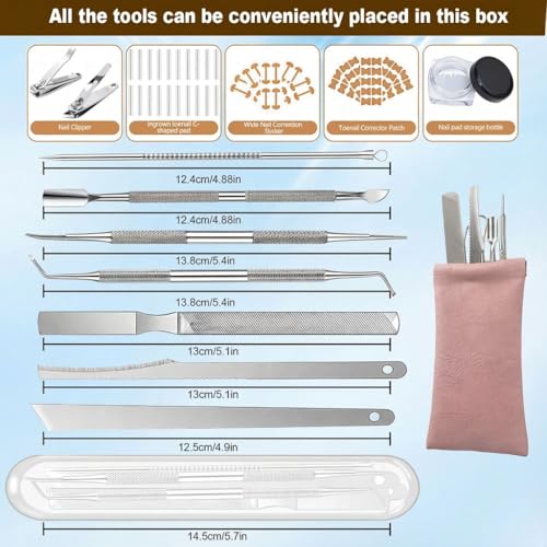 Ingrown Toenail Corrector Kit with File & Lift Tools, Professional Pedicure Care for Ingrown Nails, Toenail Correction Set for Men, Women and Elderly at Home – Complete Toenail Maintenance Tool