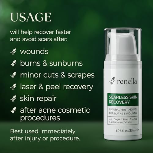 SCARLESS SKIN RECOVERY NATURAL FIRST AID GEL for Burns & Wounds First Aid Gel for Cuts, Scrapes & Burns – Advanced Skin Repair Ointment Soothing Film-Forming Barrier – Fragrance-Free