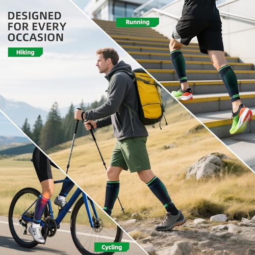 3 Pairs Calf Compression Sleeves for Women & Men 15-20 mmHg, Graduated Compression Socks for Running, Swelling Relief, Shin Splints & Varicose Veins Support, Anti-Slip Leg Sleeves Green L/XL