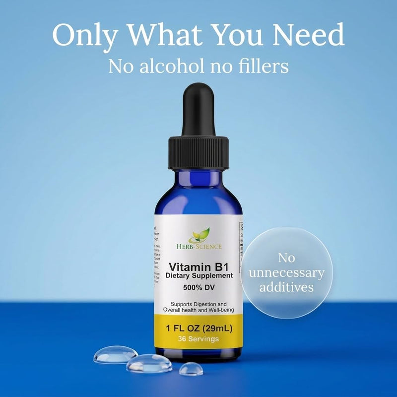 Vitamin B1 Liquid Drops, Thiamine, Alcohol-Free, 1 Oz | Made with Only 3 Premium Ingredients, 500% Daily Value per Serving and 36 Servings in an Easy-to-Take Vegan Liquid Formula 1 Fl Oz (Pack of 1)