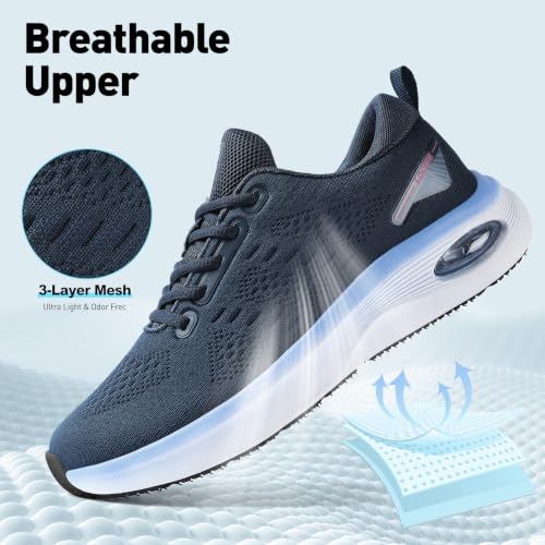Womens Wide Orthopedic Walking Shoes with Cushioned Arch Support Lace-Up Running Sneakers 8.5 Wide Navy