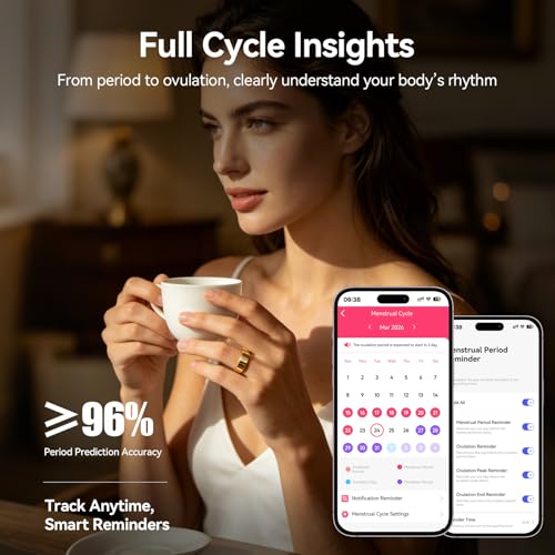 Smart Ring Fitness Tracker, Heart Rate Monitor, Sleep Tracker for Women Men Gold 11