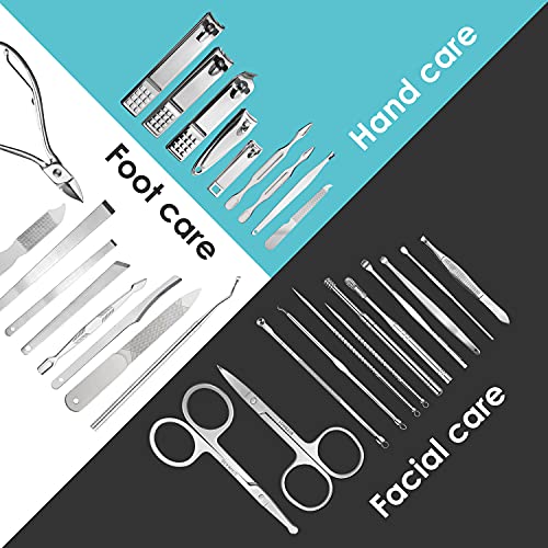 WOAMA Manicure Set 30 In 1 Nail Clipper Set Nail Kit For Women Men Stainless Steel Manicure Kit Professional with Travel Case 30 piece set Silver