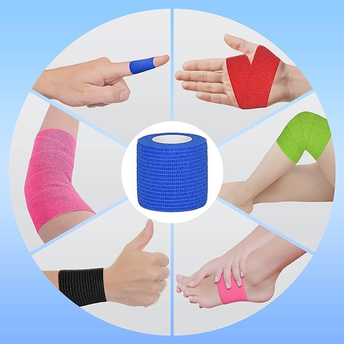 Self Adhesive Bandage Wrap 2" x 5 Yards (8 Rolls) Bitter Vet Wrap for Dogs No Chew - Medical Cohesive Bandage Wrap for Wound Care, Paw Care, First Aid, Vet Tape for Pet Cat Horses Birds (Blue) Blue - BeesActive Australia