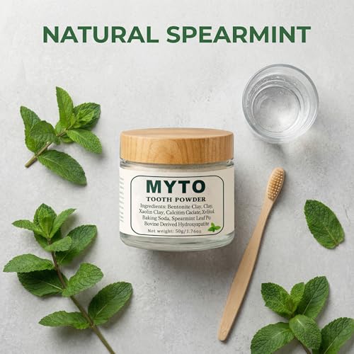 Myto Tooth Powder, RemineralizingHydroxyapatite Tooth Powder with Mint, Fluoride Free Mineral Tooth Cleaning Powder, 1.76 OZ Gentle Daily Oral Care (1pc) 1pc