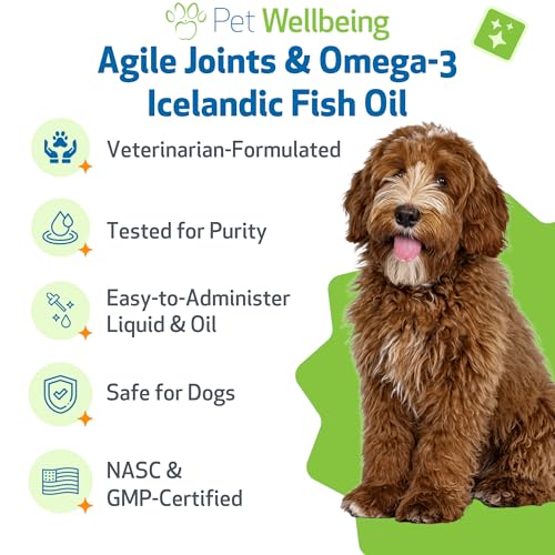 Pet Wellbeing Agile Joints & Omega-3 Icelandic Fish Oil for Dogs - NASC Certified & Vet-Formulated Herbal Joint Support & EPA/DHA Bundle, Herbal Liquid & Molecularly Distilled Fish Oil, 2 oz & 8 oz