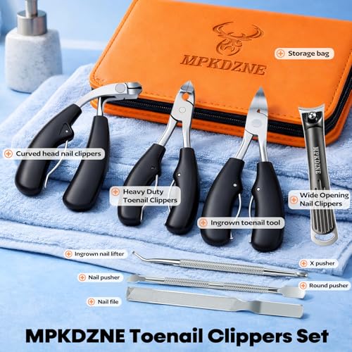 2026 Heavy Duty Toenail Clippers for Thick Nails, 7-in-1 Pedicure Kit with Catcher for Seniors & Men, Professional Wide Jaw Ingrown Toe Nail Clipper Set, Podiatrist Tool 7-in-1 Black