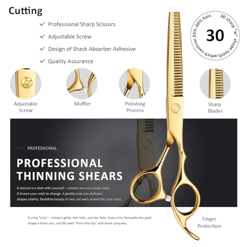 12 Pcs Professional Hair Cutting Scissors Set, Stainless Steel Haircut Shears with Thinning Scissors, Combs, Cape & Storage Case, Sharp & Durable for Men Women Kids, Home Salon Barber Use