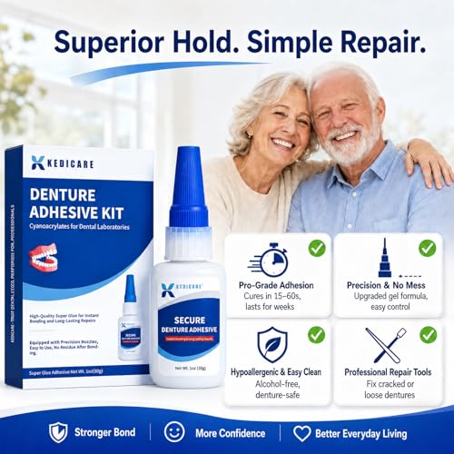 Dental Lab Instant Bonding Denture Adhesive Kit - Denture Repair Glue 1oz for Dentures & Lab Tools, Cracks, Gaps & Loose Teeth | Fast-Setting, Long-Lasting Hold | Safe, No Irritating Odor