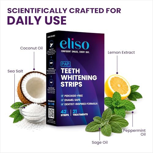 eliso Teeth Whitening Strips - 21 Treatments - 42 Strips - Peroxide Free - Enamel Safe for Whiter Teeth - Whitening Without The Sensitivity-Confident Smiles, Every Day