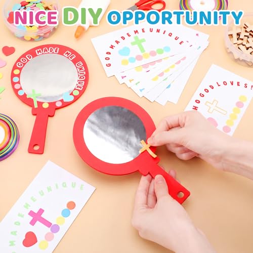 Fuutreo 72 Pcs VBS Mirror Craft Kit with EVA Foam Bases, Religious DIY