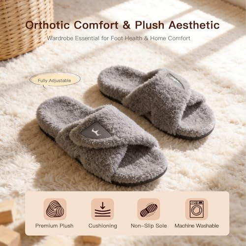 BCSTUDIO Orthopedic House Fuzzy Slippers with Arch Support for Women 8 Grey