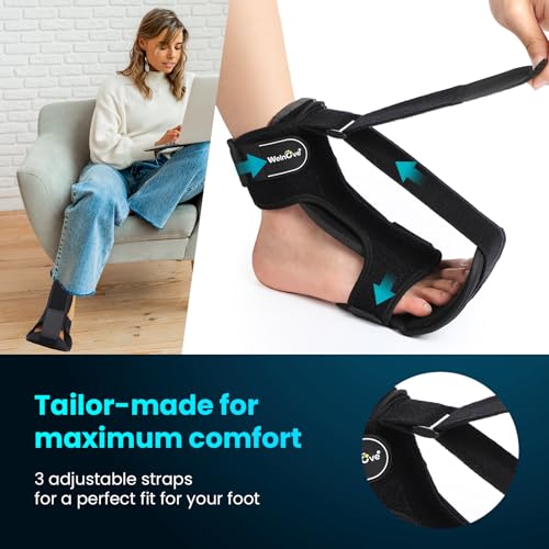 Welnove Plantar Fasciitis Night Splint, Foot stretcher for plantar fasciitis, Foot Brace for Plantar Fasciitis, Support Relief Foot Drop Achilles Tendonitis Day Night - Black, Medium Size
