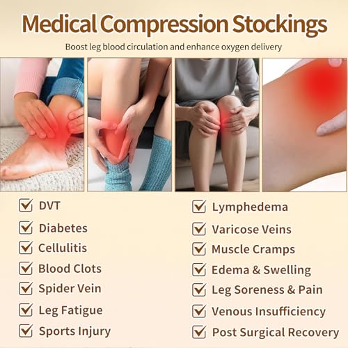 Medical Compression Stockings, 20-30 mmHg Thigh High Support Socks Large Black