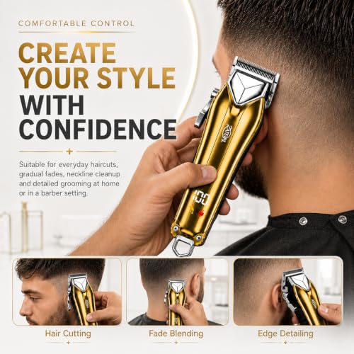 Cordless Hair Clipper and T-Blade Trimmer Set for Men and Women, Gold