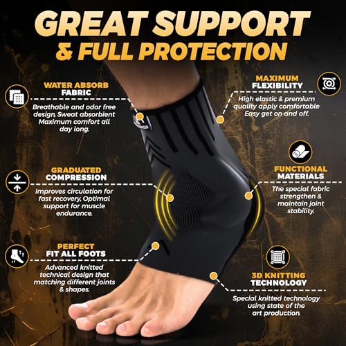 Foot Brace & Ankle Brace for Women & Men, Wrap, Ankle Compression Sleeve - Sprained Ankle Pain, Plantar Fasciitis Relief Arthritis Achilles Tendonitis - Gel Stabilizer, Adjustable Strap (Medium) Medium