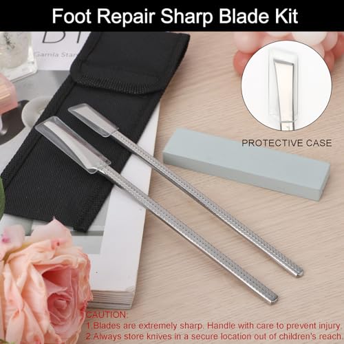 Segbeauty 2pcs Stainless Steel Ingrown Toenail Removal Kit with 1000 Grit Whetstone, Professional Pedicure Tools for Feet, Foot Scraper for Dead Skin Removal, At Home Foot Care Cuticle Remover Kit Scraper + Inclined Knife