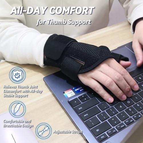 New Updated Thumb Brace for Women and Men, Reversible Trigger Thumb Splint for Day & Night Support, Breathable Thumb Stabilizer for Arthritis, Tendonitis, Sprains Thumb Pain Relief (Black) Black