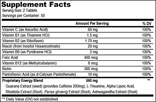 Energy | Complimentary Formula w/Botanically Sourced Caffeine | Complete B-Complex & Energy Supportive Herbs (Pack of 2) 100 Count (Pack of 2)