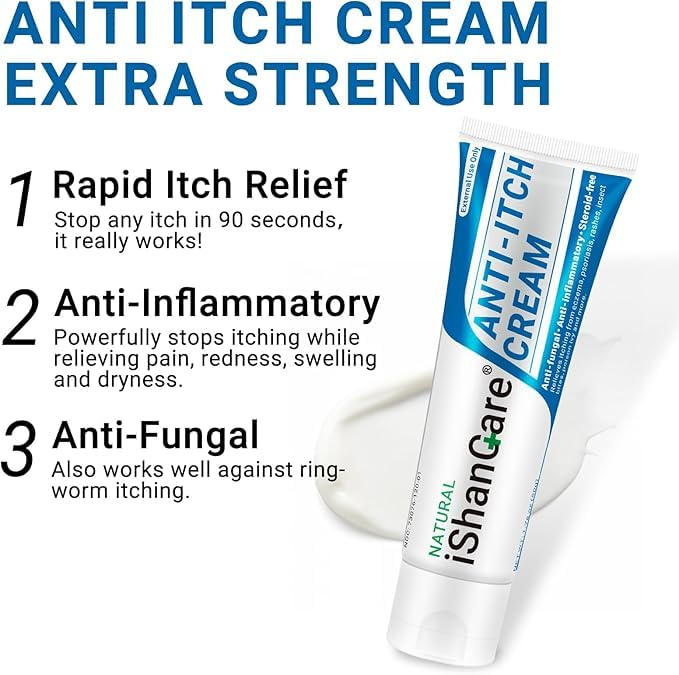 ishancare Anti Itch Soothing Cream Extra Strength Skin Itch Relief Ointment, for Full Body Itching Caused by Seasonal Changes, Dermatitis, Eczema, Rash, Psoriasis, Hives, Bites, Poison Ivy, 1.76 oz 1.76 Ounce (Pack of 1)