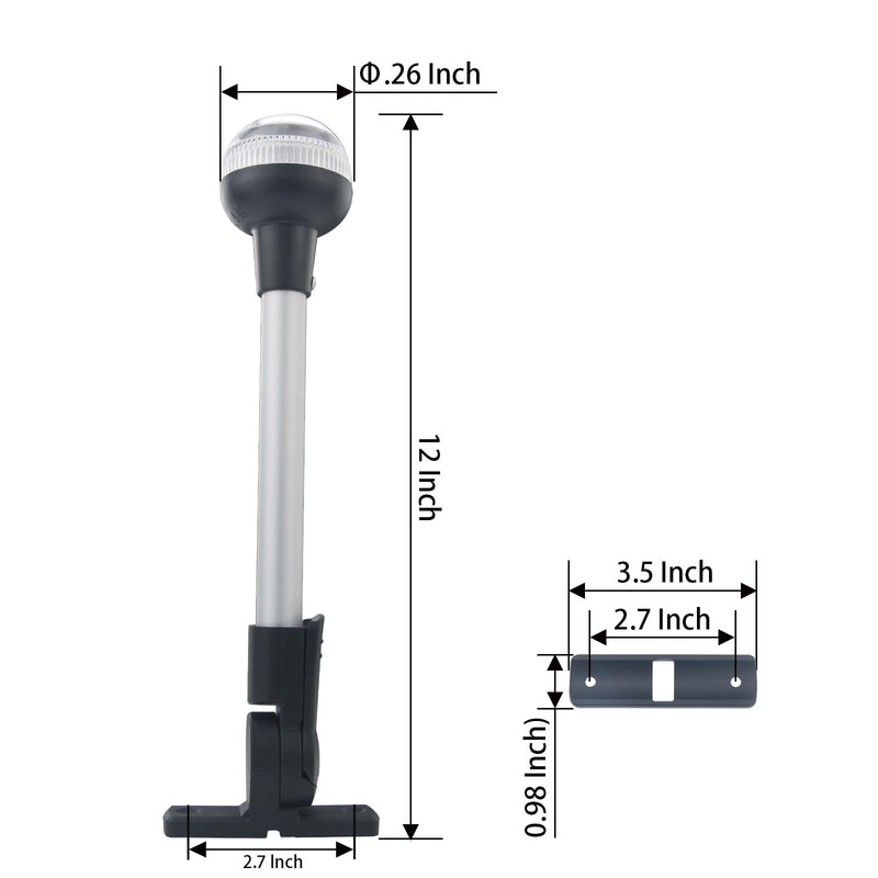 Bimini Top Light for Pontoon Boat,Anchor & Stern Lights for Boats Led,Folding Base w/180° Adjustable Mount for Platform & Round Pipe| USCG 2NM | 12V DC 12 Inches - BeesActive Australia