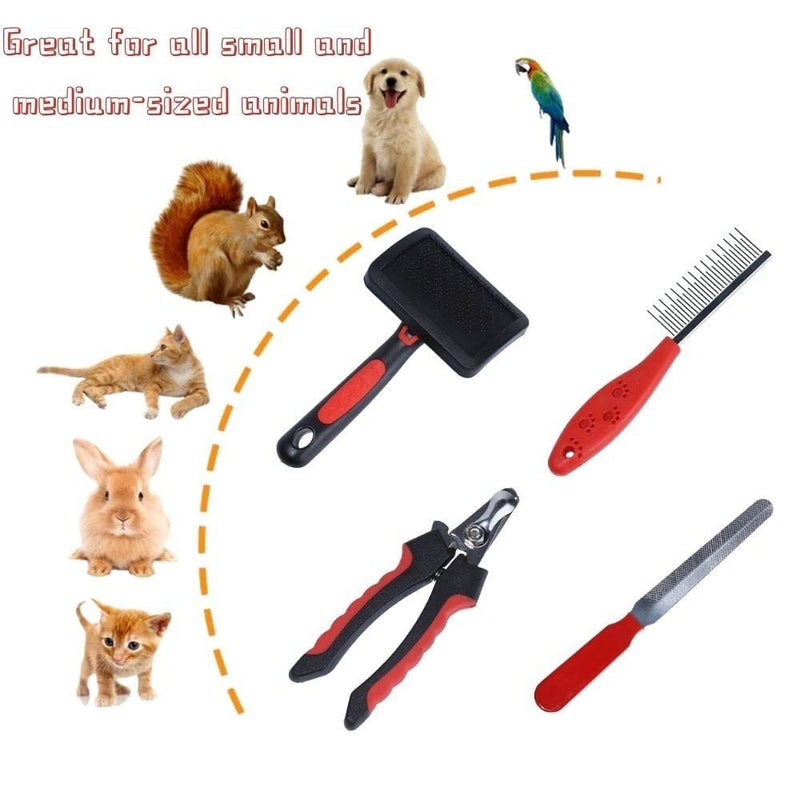 Rabbit Professional Nail Clippers Grooming Kit with Pet Shedding Slicker Brush, Pet Grooming Comb, Nail Clipper Trimmer for Rabbit, Puppy, Kitten, Guinea Pig, Hamster, Ferret (4PCS) 4PCS - BeesActive Australia