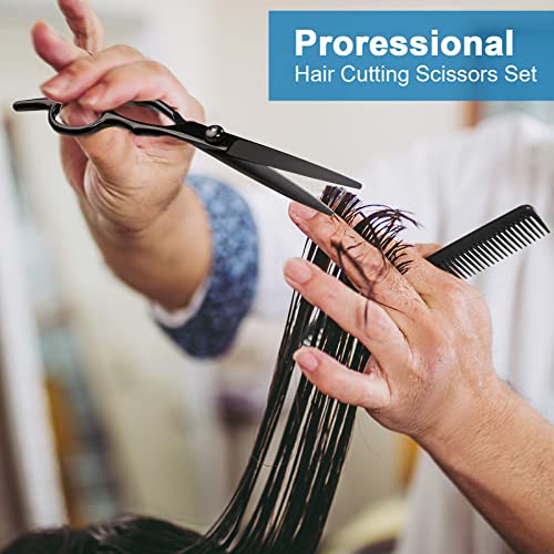 11Pcs Professional Hair Scissors Set,Stainless Steel Barber Supplies Including Straight Shears, Thinning Shears, and Hair Thinning Knife Multifunctional Salon Tools and Gifts for Friends and Family Black