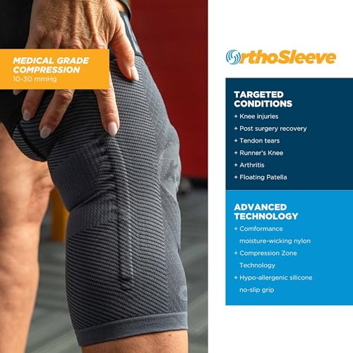 OrthoSleeve Stabilizing Compression Knee Brace KS8 with Patella Stabilizer Ring, Stability Splints and Adjustable Top for Knee Pain, Arthritic Knees, Post-Surgery and Swelling (Medium) Medium