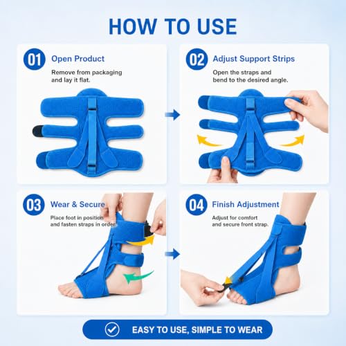 Plantar Fasciitis Night Splint, Foot Drop Brace, Adjustable Dorsiflexion, Breathable Memory Foam Men Women (Purple) Purple