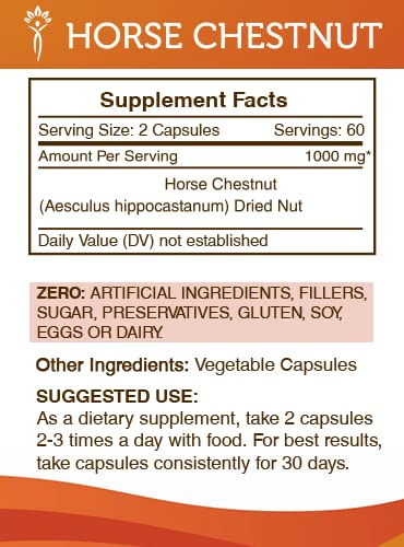 Secrets of the Tribe Horse Chestnut 120 Capsules, 1000 mg, made with Organic Horse Chestnut (Aesculus hippocastanum) Dried Nut (120 Capsules) - BeesActive Australia