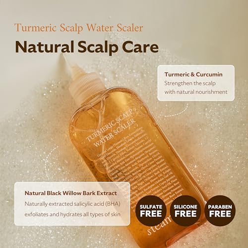 STEAMBASE Turmeric Scalp Water Scaler | Scalp Exfoliator for Itchy Dry Scalp, Thinning Hair, Buildup Remover, Treatment for Excess Sebum Oily Greasy Hair | Korean Hair Care Products, 8.45 fl oz Turmeric Scalp Water Scaler, 8.45 fl oz
