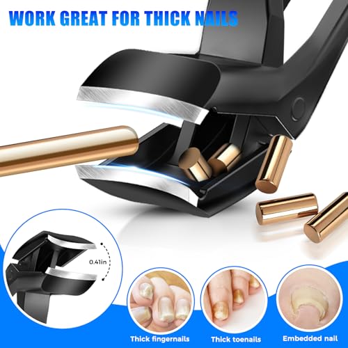 Toenail Clippers for Seniors for Thick Toenails with Wide Opening, Heavy Duty Angled Nail Clippers for Men with Long Handle, Large Fingernail Clippers with Catcher Gifts for Men Women Adults Black Set