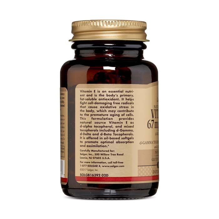 Solgar Vitamin E 67 mg (100 IU), 100 Mixed Softgels - Natural Antioxidant, Skin & Immune System Support - Naturally-Sourced Vitamin E - Gluten Free, Dairy Free - 100 Servings - BeesActive Australia