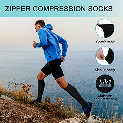 2 Pairs Zipper Compression Socks, 15-20 mmHg Closed Toe Compression Stocking with Zipper for Women and Men Beige*1+Black*1--Close Toe Small-Medium