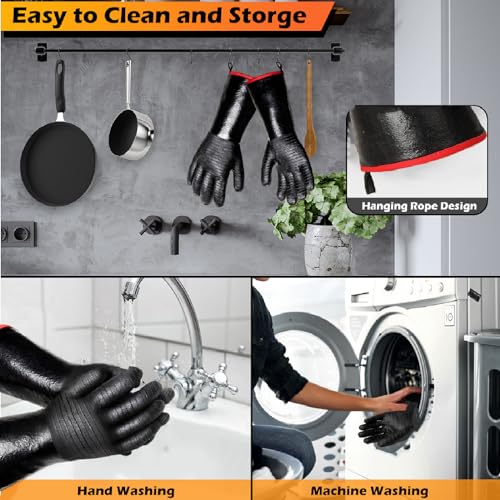 BBQ Grilling Gloves, 1472°F Thicken Thermal Gloves w/S-Hook