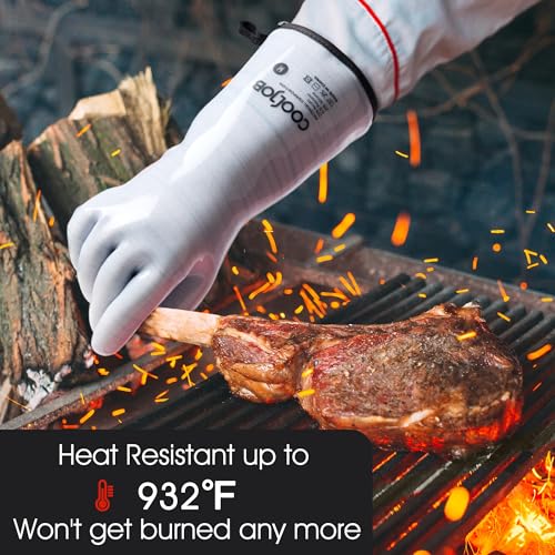 COOLJOB Heat Resistant Oven Gloves, Waterproof BBQ Mitts, Blue, Large
